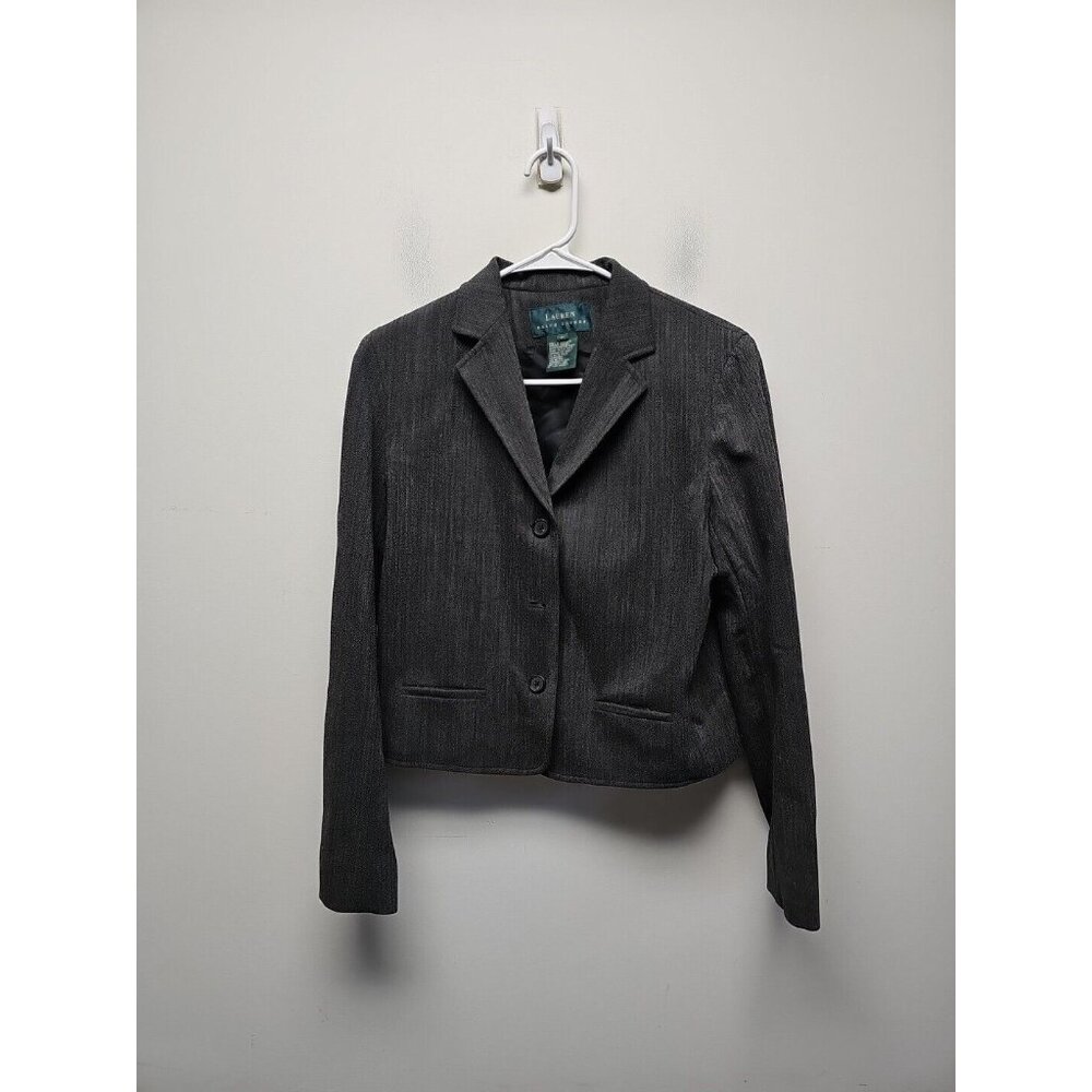 Lauren Ralph Lauren Grey Herringbone Wool Blend 3-Button Blazer Jacket Womens 4